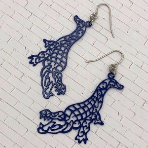 🌼 Blue Alligator Dangle Earrings Florida Gator